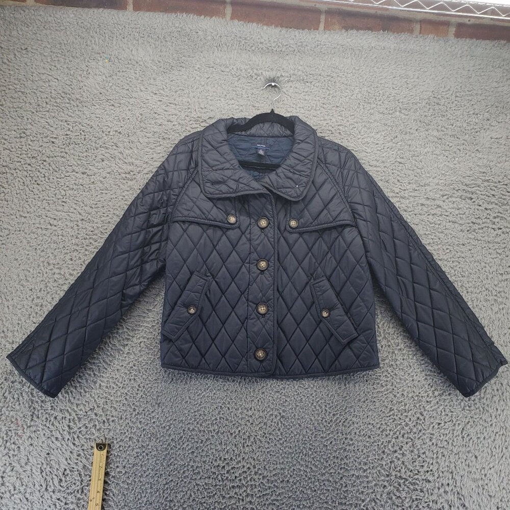 Nautica Jacket Womens Large Black Quilted Button-Front Lightweight